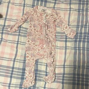 Caden Lane Ruffle Butt Pink Floral Footie - 3-6mo